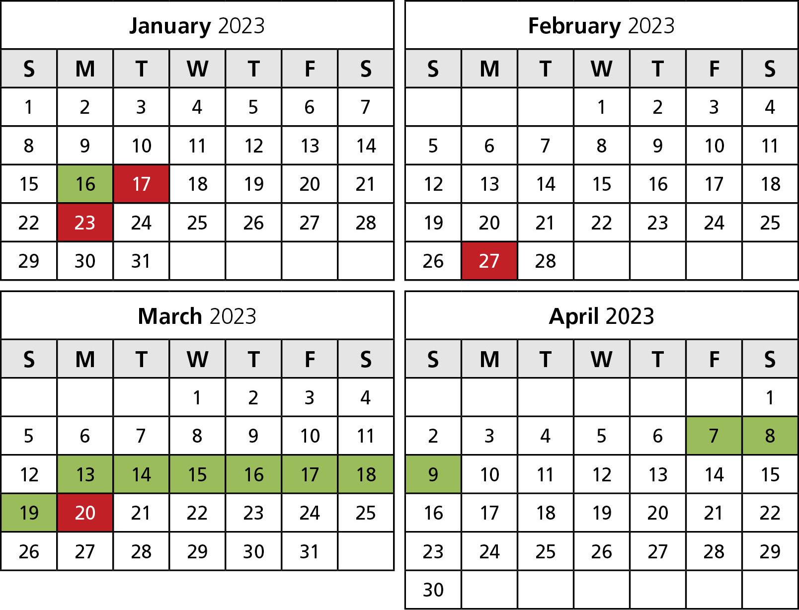 Spring Semester 2023 Calendar