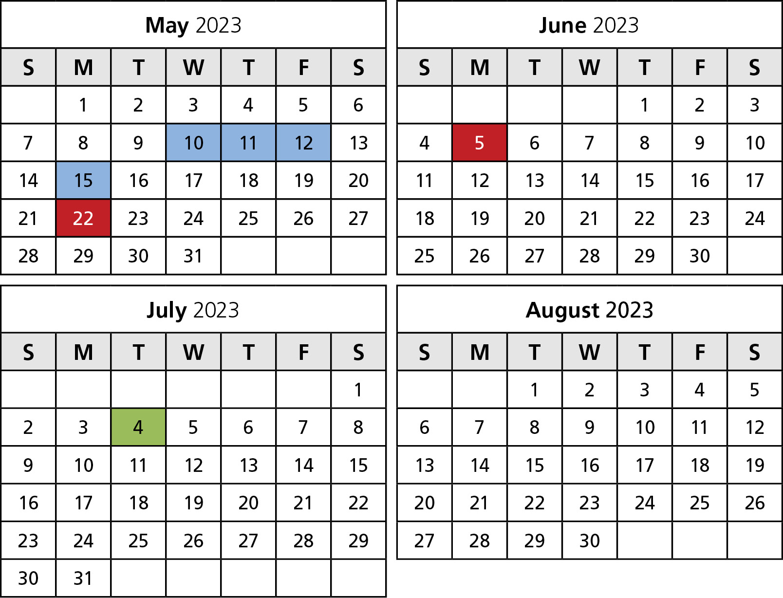 Summer Semester 2023 Calendar