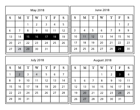 2018 Summer Calendar